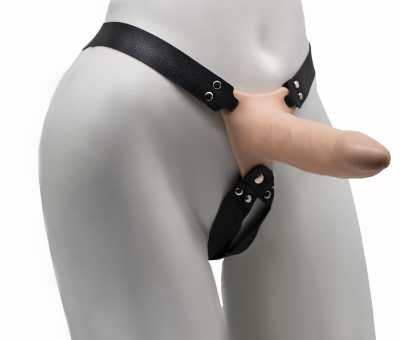 ФАЛЛОИМИТАТОР ПОЯСНОЙ КАРКАСНЫЙ ПУСТОТЕЛЫЙ С БАНДАЖЕМ D 32/38 мм, L 165/145 мм, (7415/3)