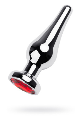 Анальная втулка Metal by TOYFA, металл, серебряная, с красным кристаллом, 10 см, d 3 см, 95 г (0T-00